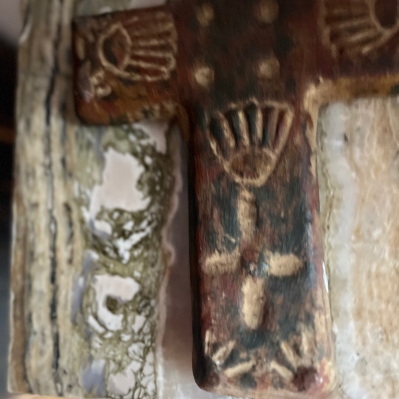 ENDED Vintage Mexican Terracotta Wall Cross Clay Folk Art Rustic 11 X 8 - Picture 6 of 6
